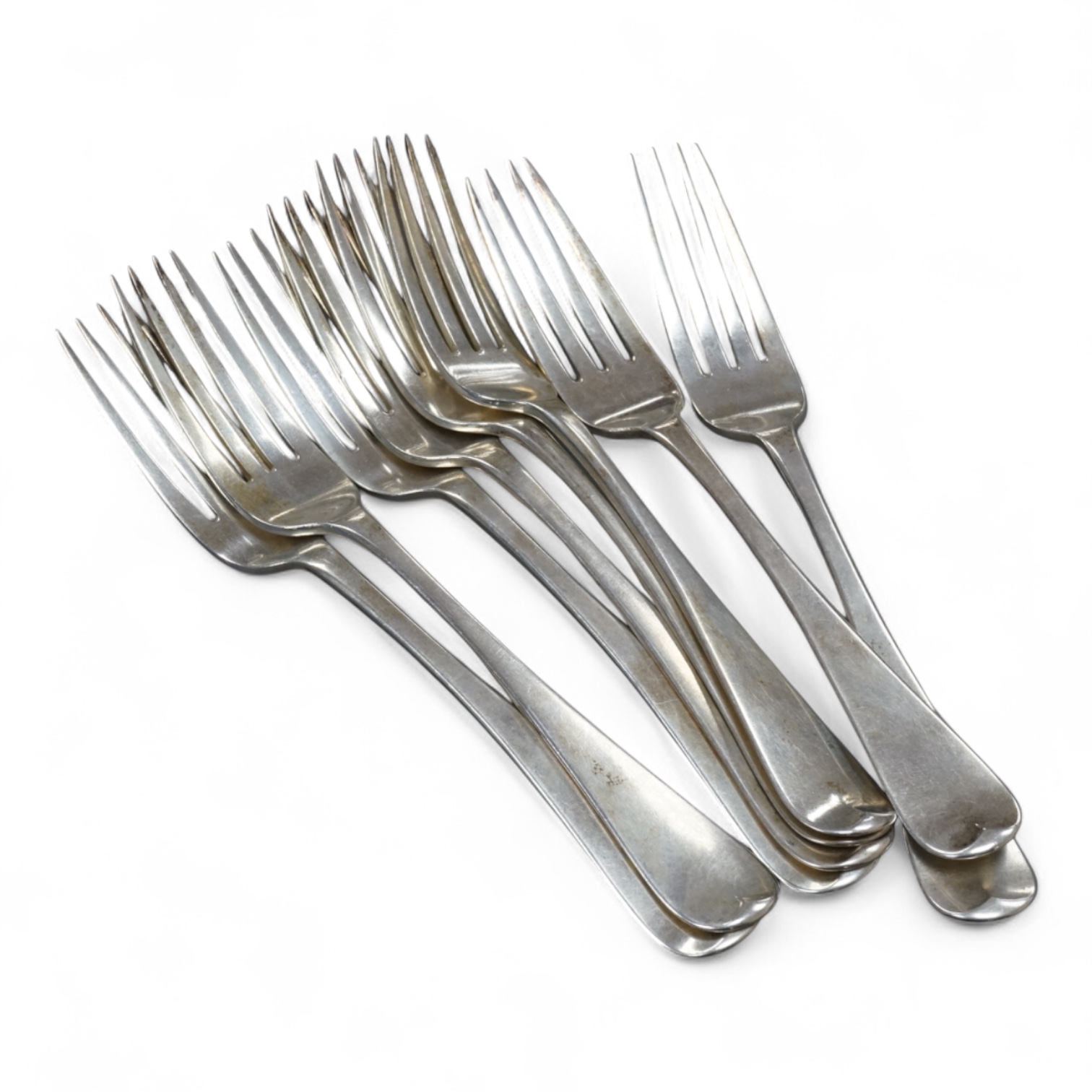 A set of eight William IV provincial silver Hanoverian pattern table forks, by Thomas Wheatley, Newcastle, 1830, 20.6cm, 16.7oz.